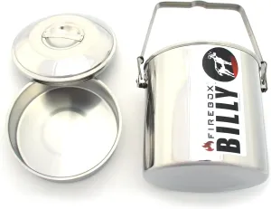 Firebox Locking Bail Handle Camping Pot, Billy Can Bushcraft Kit - Zebra Loop Handle Pot SS Handle Clips (Installed)