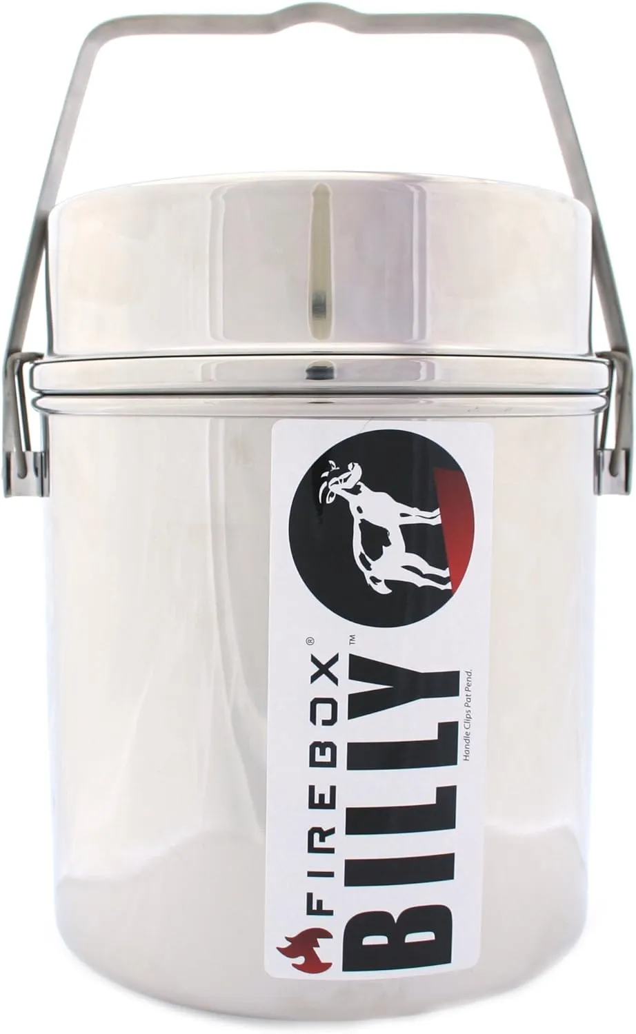 Firebox Locking Bail Handle Camping Pot, Billy Can Bushcraft Kit - Zebra Loop Handle Pot SS Handle Clips (Installed)