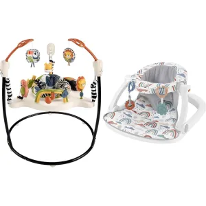 Fisher-Price Baby Bouncer Palm Paradise Jumperoo Activity Center with Music Lights Sounds and Developmental Toys & Portable Baby Chair Sit-Me-Up Floor Seat with Developmental Toys