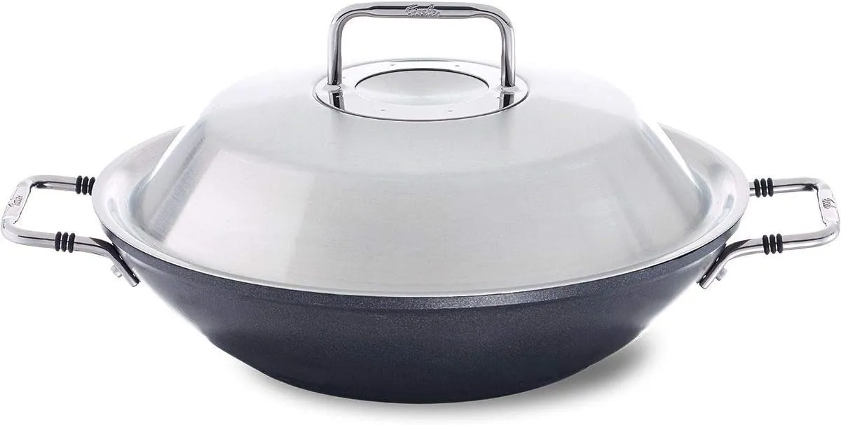 Fissler adamant Aluminum Frypan (12”) Wok-Pan with Metal-Lid, coated, non-stick, scratch-resistant - induction, black (056-805-31-000/0)