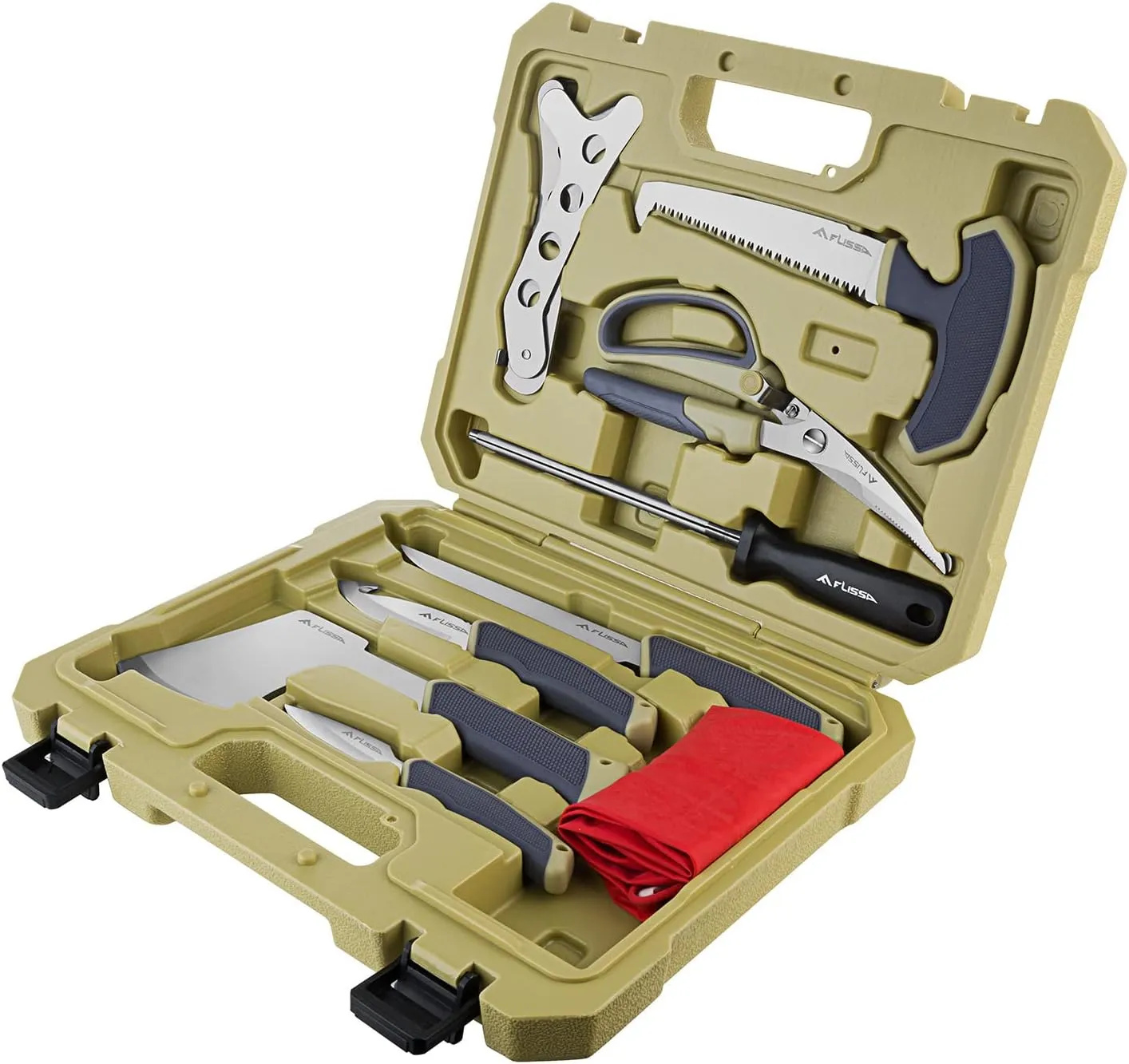 FLISSA Hunting Field Dressing Kit, 10 Piece Hunting Knife Set with Skinning Knife, Butcher Game Processing Kit with Portable Storage Case for Deer, Meat Processing, Fishing, Camping, Survival