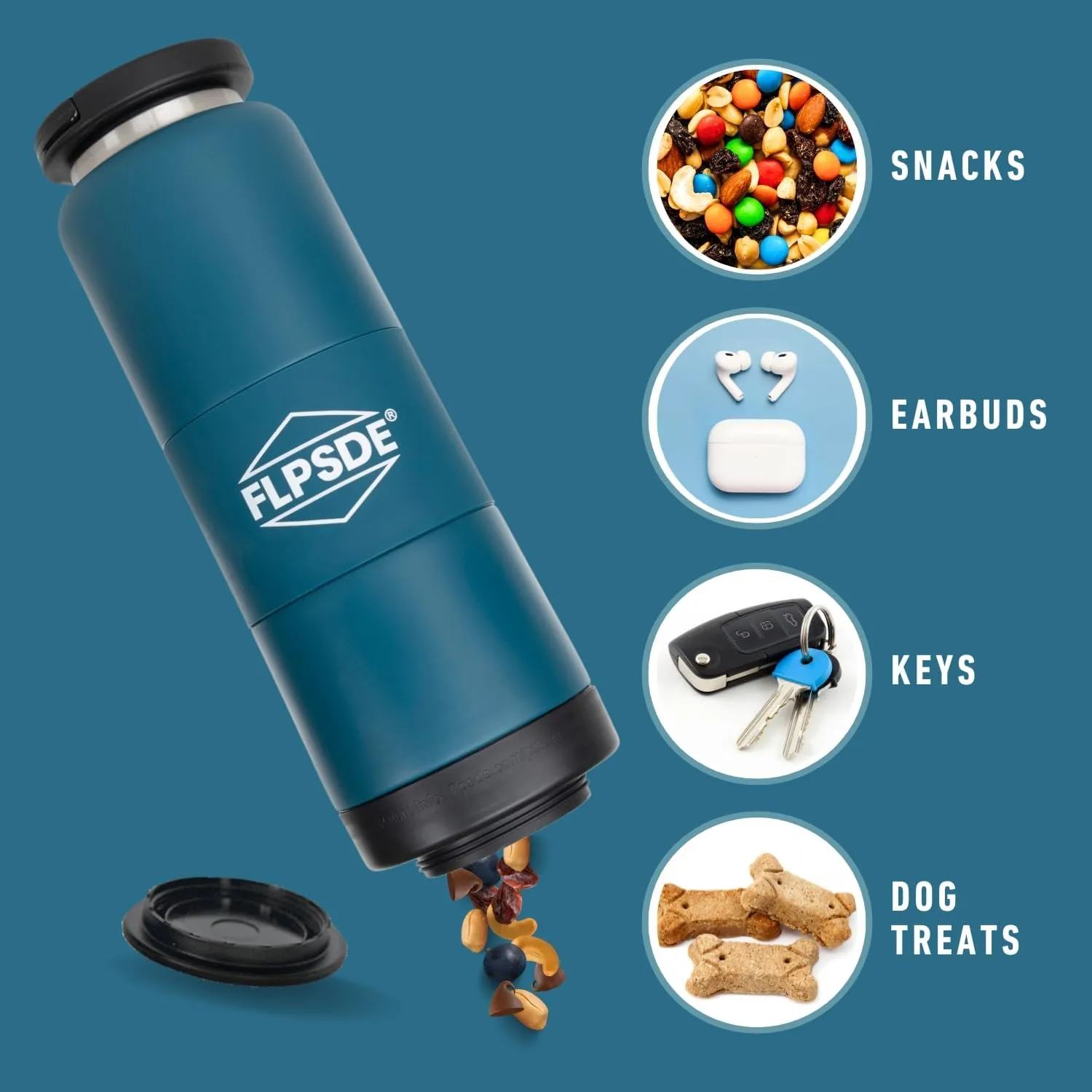 FLPSDE Dual Chamber Water Bottle with Integrated Storage Compartment for Snacks and More - Stainless Steel, Vacuum Insulated - 2 in 1 Container for Travel, School, Hiking, Sports, Work, Office, Gift