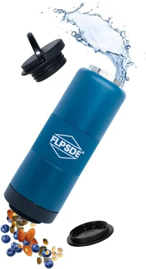 FLPSDE Dual Chamber Water Bottle with Integrated Storage Compartment for Snacks and More - Stainless Steel, Vacuum Insulated - 2 in 1 Container for Travel, School, Hiking, Sports, Work, Office, Gift