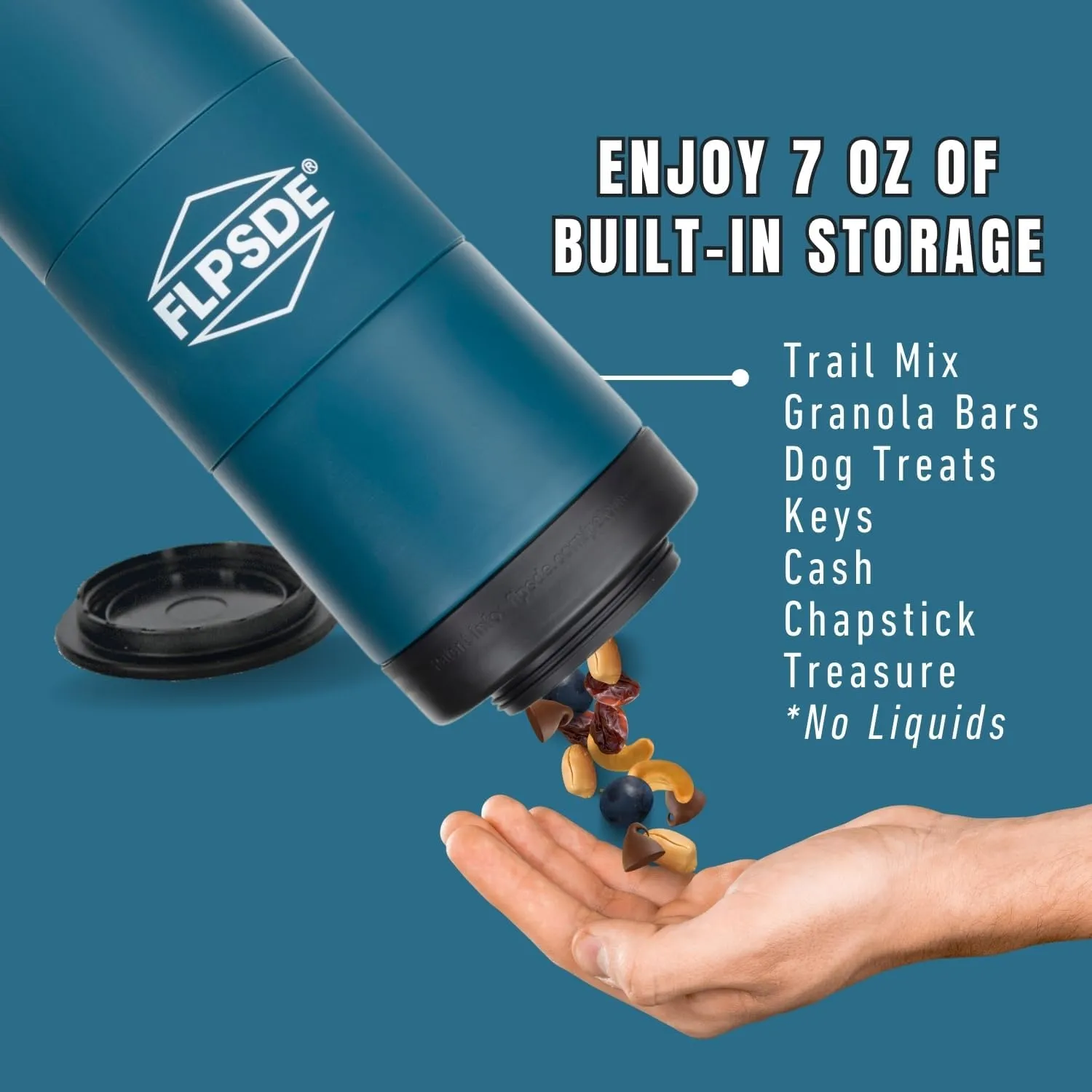 FLPSDE Dual Chamber Water Bottle with Integrated Storage Compartment for Snacks and More - Stainless Steel, Vacuum Insulated - 2 in 1 Container for Travel, School, Hiking, Sports, Work, Office, Gift