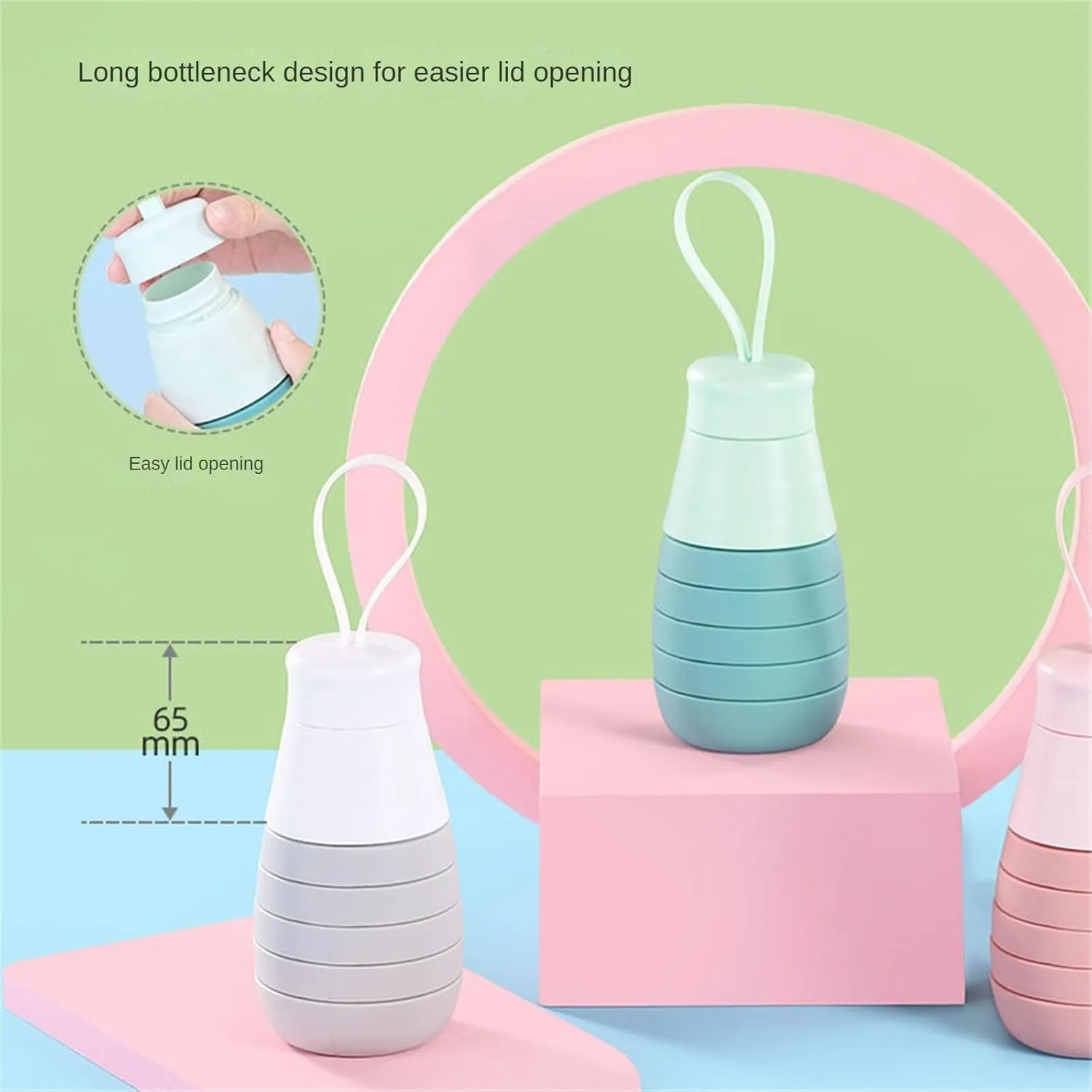 Foldable Silicone Water Bottle 500ml, Collapsible Travel Bottle with Easy-Open Lid, BPA-Free Food Grade Material, Leak-Resistant for Hiking, Gym, School (Silver grey)