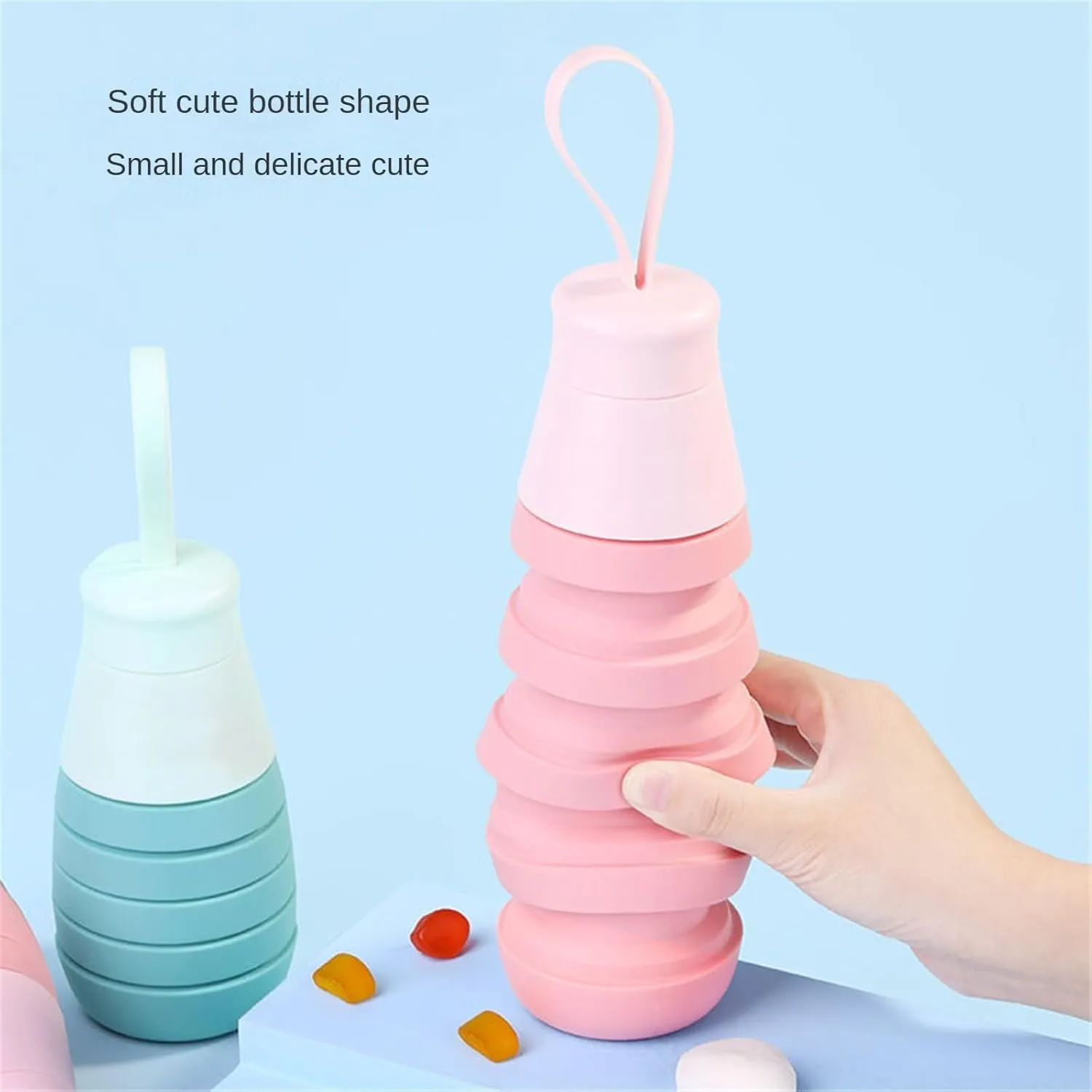 Foldable Silicone Water Bottle 500ml, Collapsible Travel Bottle with Easy-Open Lid, BPA-Free Food Grade Material, Leak-Resistant for Hiking, Gym, School (Silver grey)