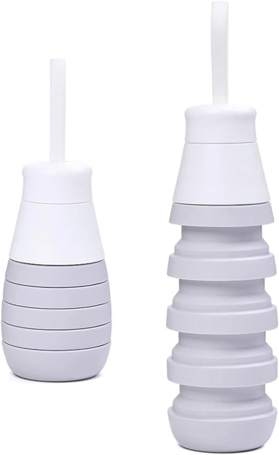 Foldable Silicone Water Bottle 500ml, Collapsible Travel Bottle with Easy-Open Lid, BPA-Free Food Grade Material, Leak-Resistant for Hiking, Gym, School (Silver grey)
