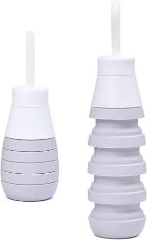 Foldable Silicone Water Bottle 500ml, Collapsible Travel Bottle with Easy-Open Lid, BPA-Free Food Grade Material, Leak-Resistant for Hiking, Gym, School (Silver grey)
