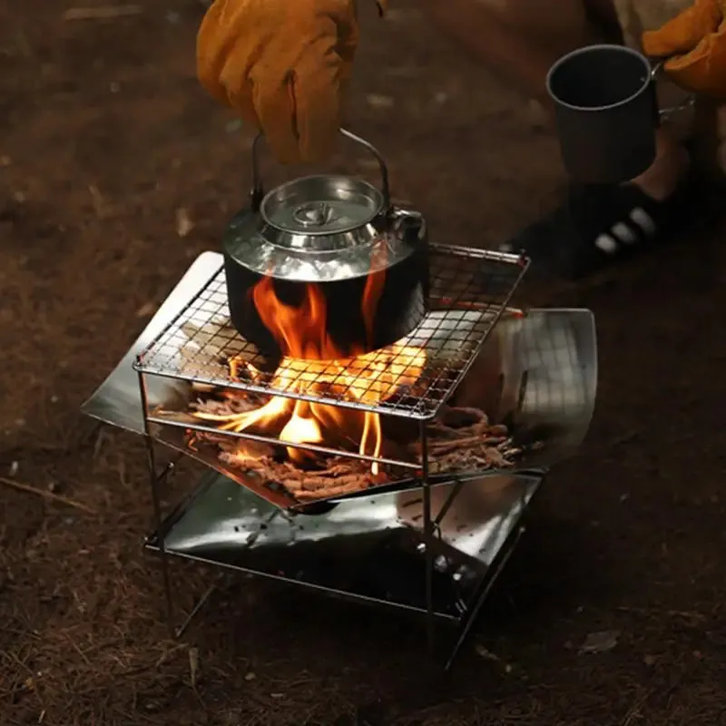 Foldable U-Shape Camping Tent Wood Stove with Ignition Device for Outdoor Activities