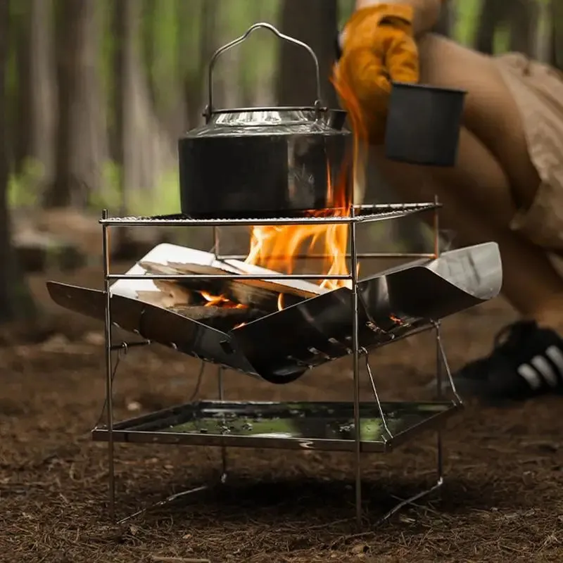 Foldable U-Shape Camping Tent Wood Stove with Ignition Device for Outdoor Activities