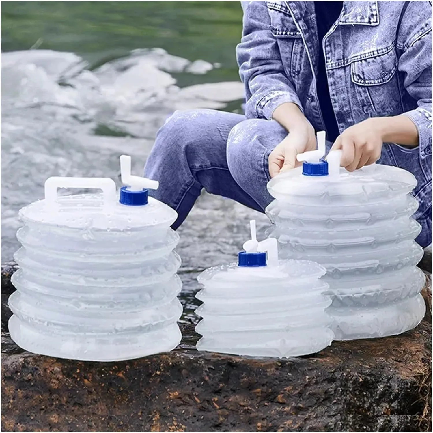 Folding Portable Bucket 5/10/15L Portable Folding Bucket Outdoor Camping Tourism Bag Car Travel Bottle with Faucet Camping Equipment (Color : 5L)