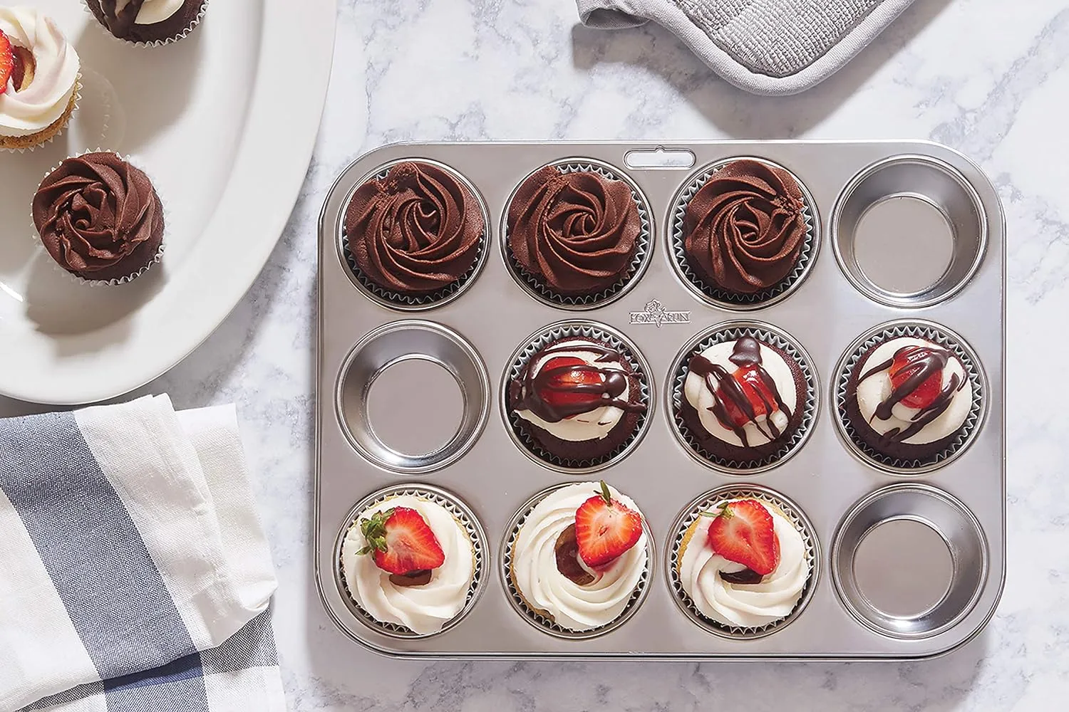 Fox Run Muffin and Cupcake Pan, 12 Standard Cup, Stainless Steel