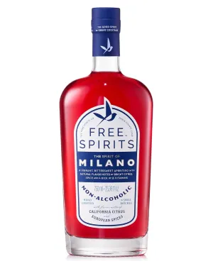 Free Spirits Non-Alcoholic Aperitivo Milano - Award Winning Bitter Red Aperitif Alternative - Low Calorie, Vegan, Gluten-Free with Vitamins - Natural Ingredients For Cocktails - 750 ml Bottle