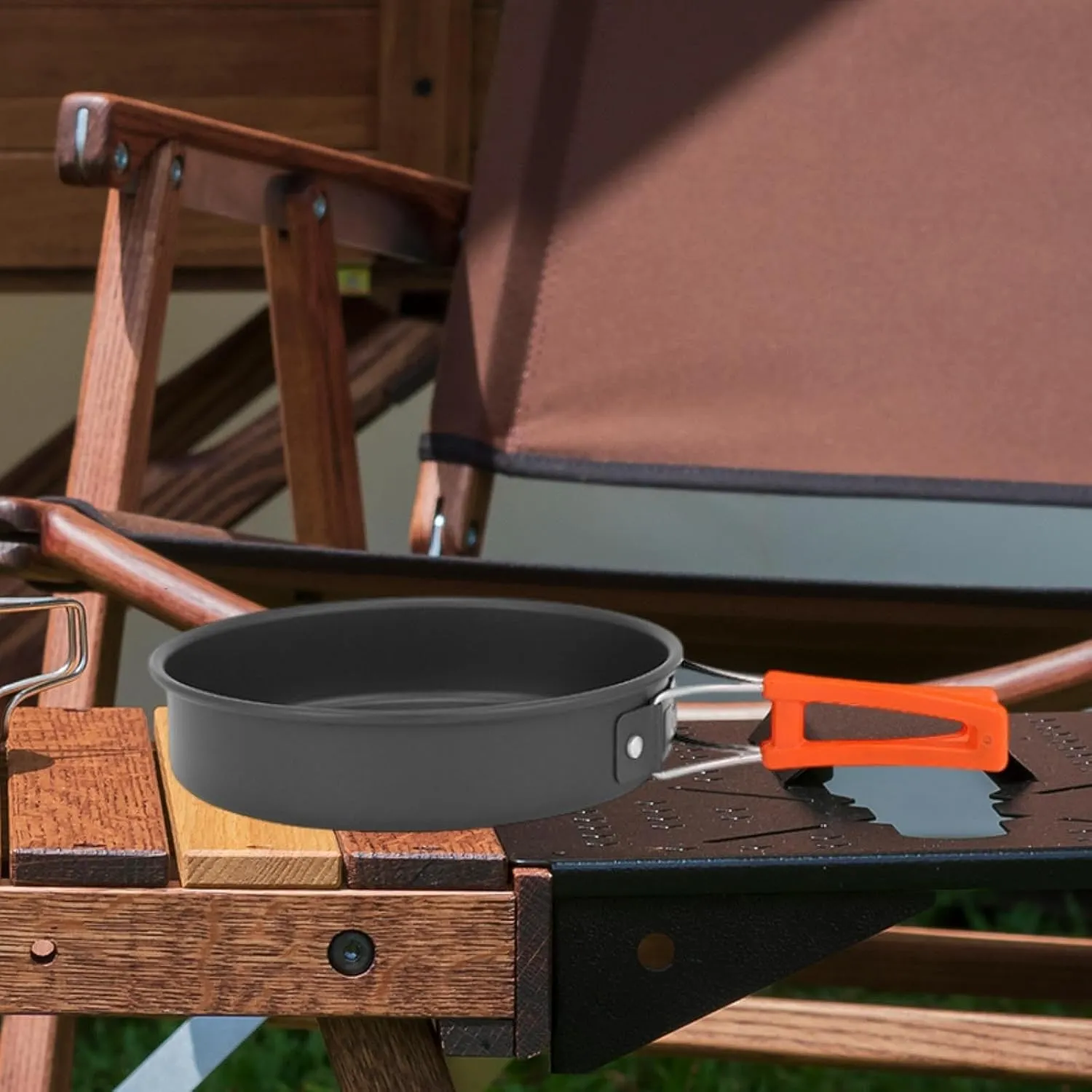 Frying Pan Skillet Omelet Pan Portable Round Cooking Pot Non-stick Frying Pan for Hiking Outdoor Camping Backpacking Picnic, L