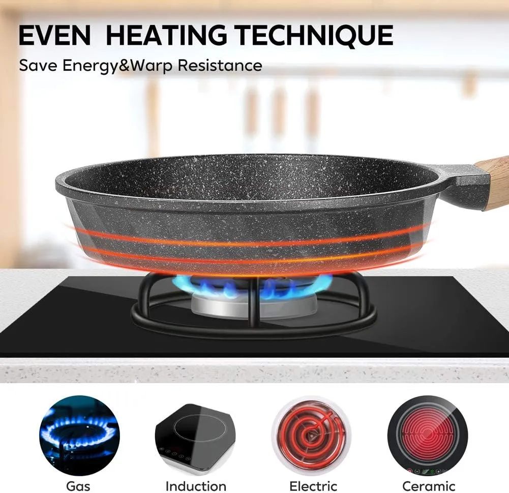 Frying Pans Nonstick, Induction Frying Pan Set Granite Skillet Pans for Cooking Omelette Pan Cookware Set with Heat-Resistant Handle, Christmas Gift for Women (8" &9.5" &11")