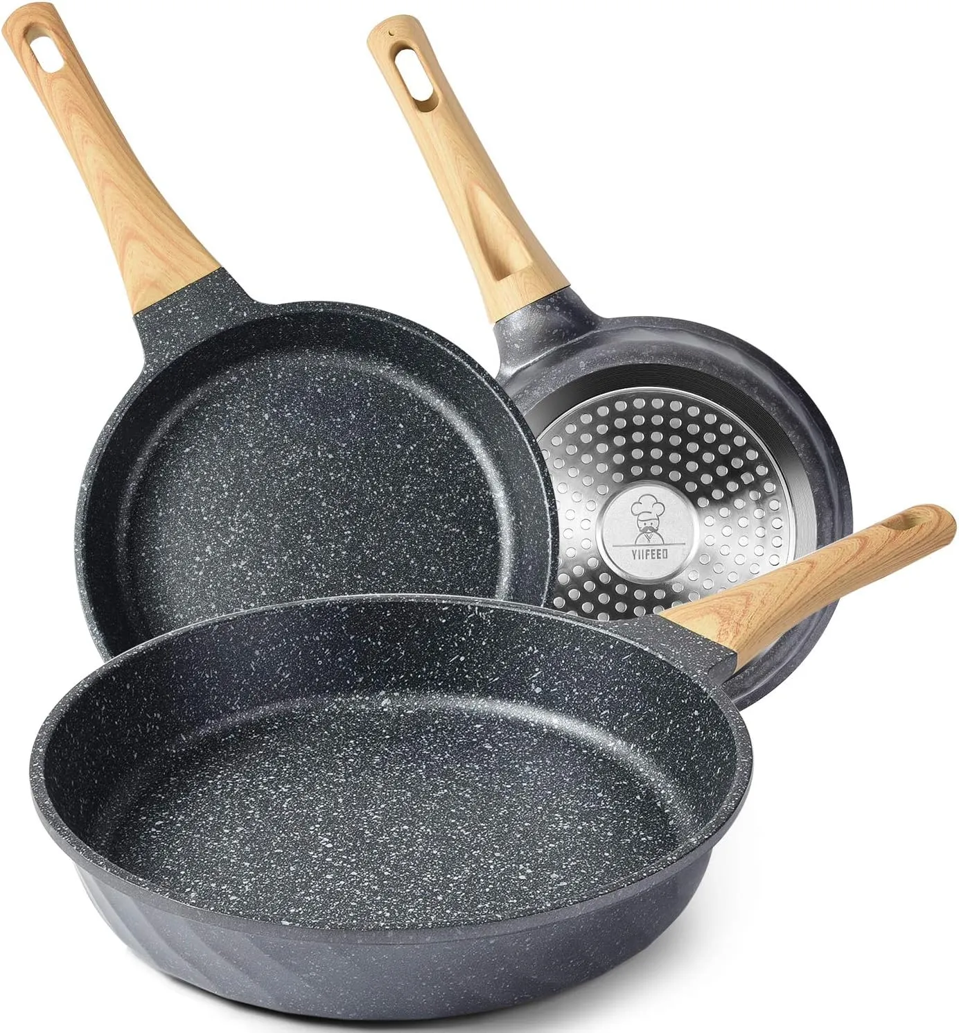 Frying Pans Nonstick, Induction Frying Pan Set Granite Skillet Pans for Cooking Omelette Pan Cookware Set with Heat-Resistant Handle, Christmas Gift for Women (8" &9.5" &11")