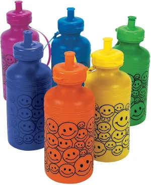 Fun Express 12 Pieces Smile Face Neon Water Bottles, 18 oz, BPA Free Plastic, Party Supplies, Drinkware, Water Bottles & Canteens, Multi-Color