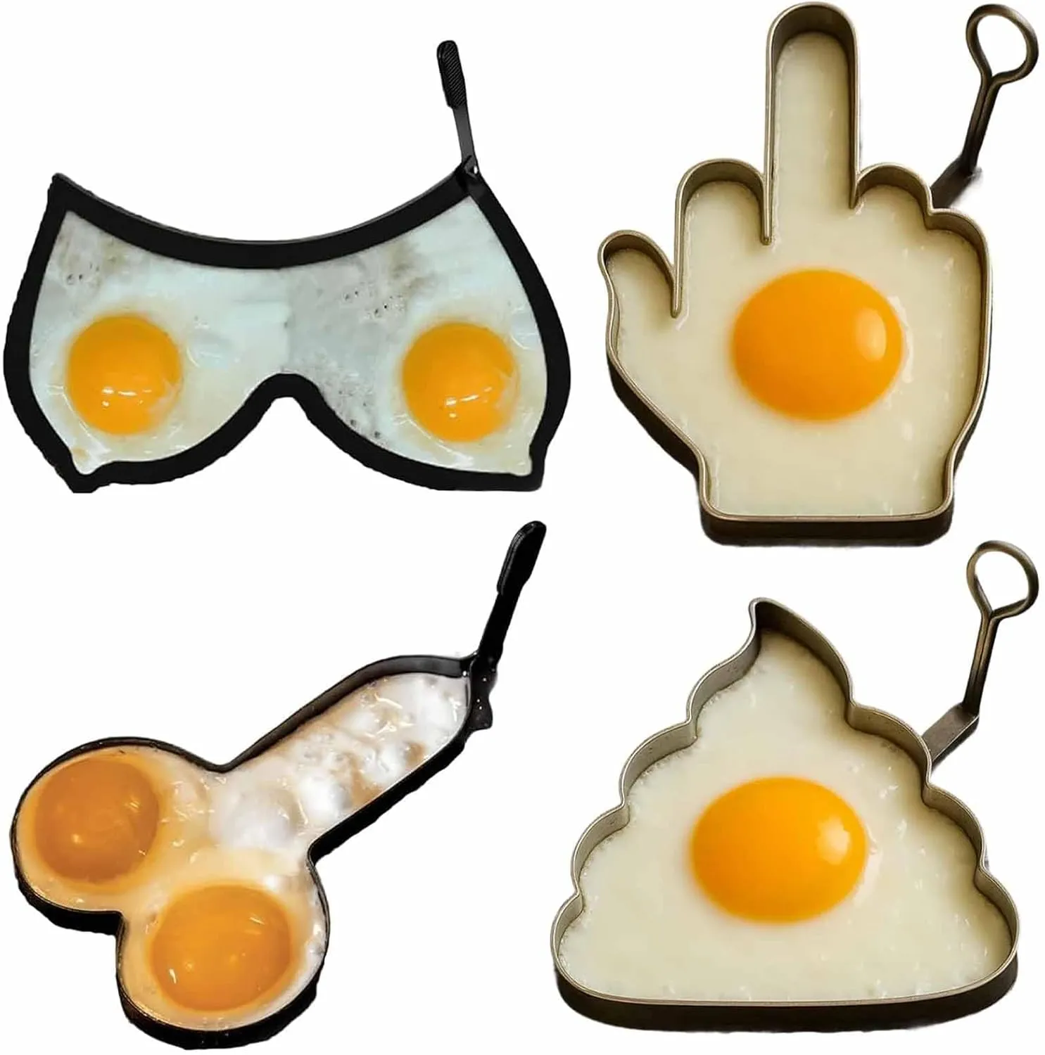 Funny Middle Finger Egg Mold, Mould Frying Eggs, Nonstick Egg Ring, Playful Body Part Shaped Eggs Fired Mold, Stainless Steel Middle Finger Shaped Egg Fryer, Adult Novelty Rude Cooking Gift (4pcs)