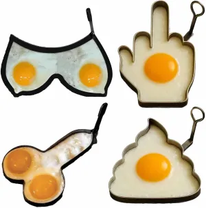 Funny Middle Finger Egg Mold, Mould Frying Eggs, Nonstick Egg Ring, Playful Body Part Shaped Eggs Fired Mold, Stainless Steel Middle Finger Shaped Egg Fryer, Adult Novelty Rude Cooking Gift (4pcs)