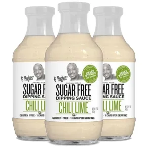 G Hughes Sugar Free Chili Lime Dipping Sauce - Sweet Chili Dressing for Wings, Seafood, Shrimp, Sweet, Sour & Spicy Dip, Marinade for Cooking - 17 Fl Oz Bottle (Pack of 3)