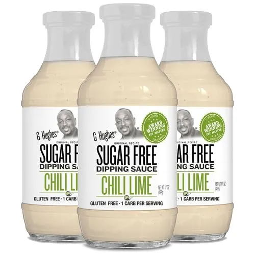 G Hughes Sugar Free Chili Lime Dipping Sauce - Sweet Chili Dressing for Wings, Seafood, Shrimp, Sweet, Sour & Spicy Dip, Marinade for Cooking - 17 Fl Oz Bottle (Pack of 3)
