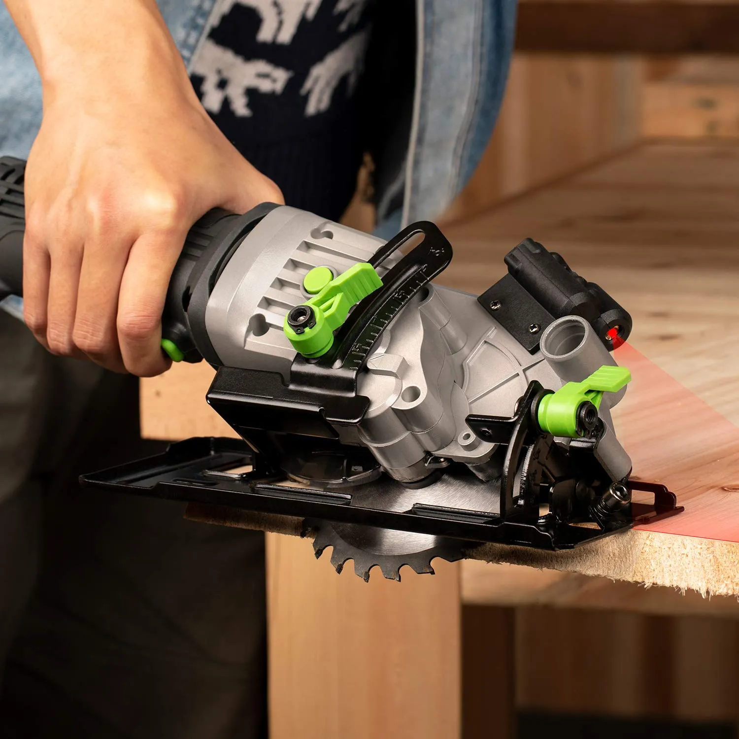 GALAX PRO 4Amp 3500RPM Circular Saw with Laser Guide, Max. Cutting Depth1-11/16"(90°), 1-1/8"(45°）Compact Saw with 4-1/2" 24T TCT Blade, Vacuum