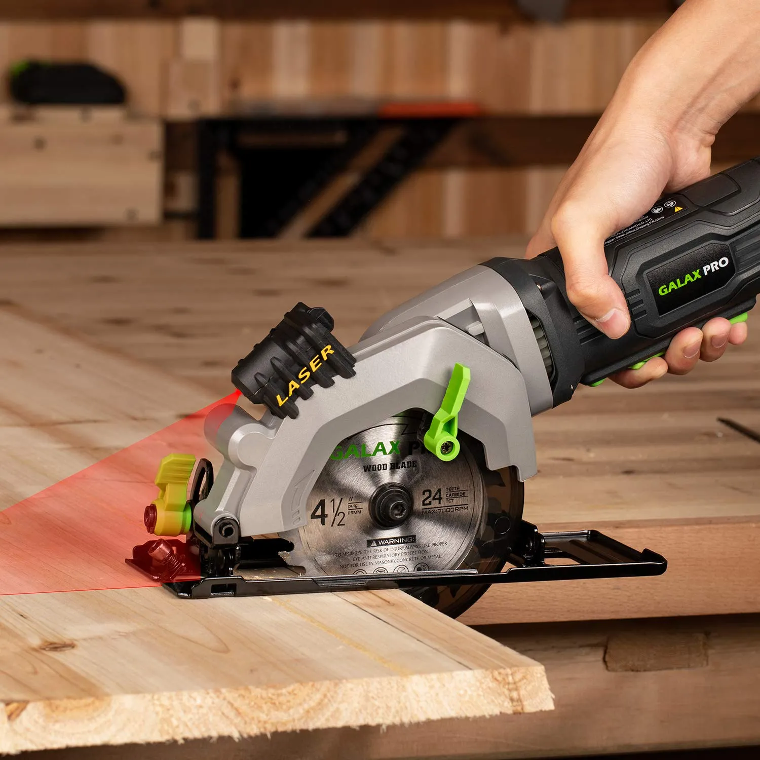 GALAX PRO 4Amp 3500RPM Circular Saw with Laser Guide, Max. Cutting Depth1-11/16"(90°), 1-1/8"(45°）Compact Saw with 4-1/2" 24T TCT Blade, Vacuum