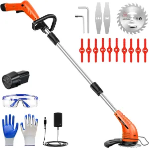 GardenJoy Weed Wacker Battery Operated: 12V Cordless Grass Trimmer with 2.0Ah Battery, Fast Charger and 3 Types Cutting Blade, Portable Electric Lawn Trimmer for Garden Yard Weeding Work