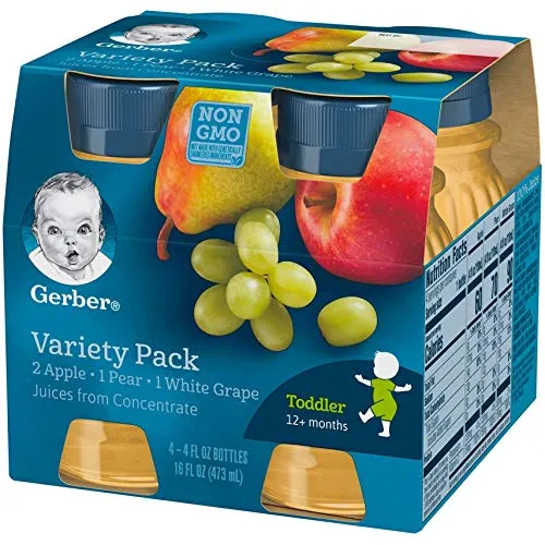 Gerber Juice Variety Pack, Apple, Pear, White Grape, 4 Ounce (24 Bottles)