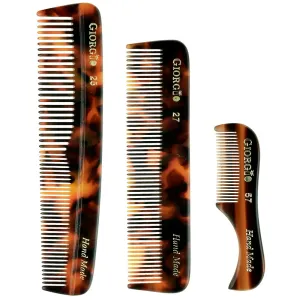 Giorgio Beard Combs Set - Handmade Beard Comb Kit for Everyday Beard and Mustache Grooming - Includes Fine and Wide Tooth Pocket Dresser Comb   Fine Tooth Straightening Comb   Fine Teeth Mustache Comb