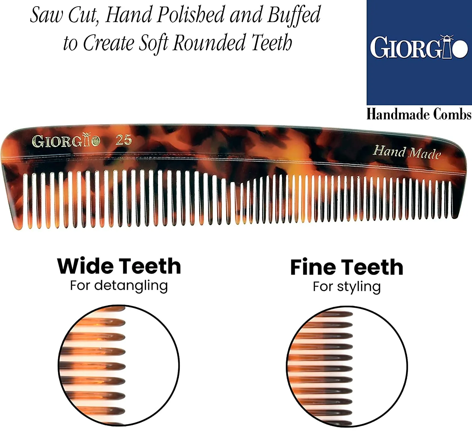 Giorgio Beard Combs Set - Handmade Beard Comb Kit for Everyday Beard and Mustache Grooming - Includes Fine and Wide Tooth Pocket Dresser Comb   Fine Tooth Straightening Comb   Fine Teeth Mustache Comb