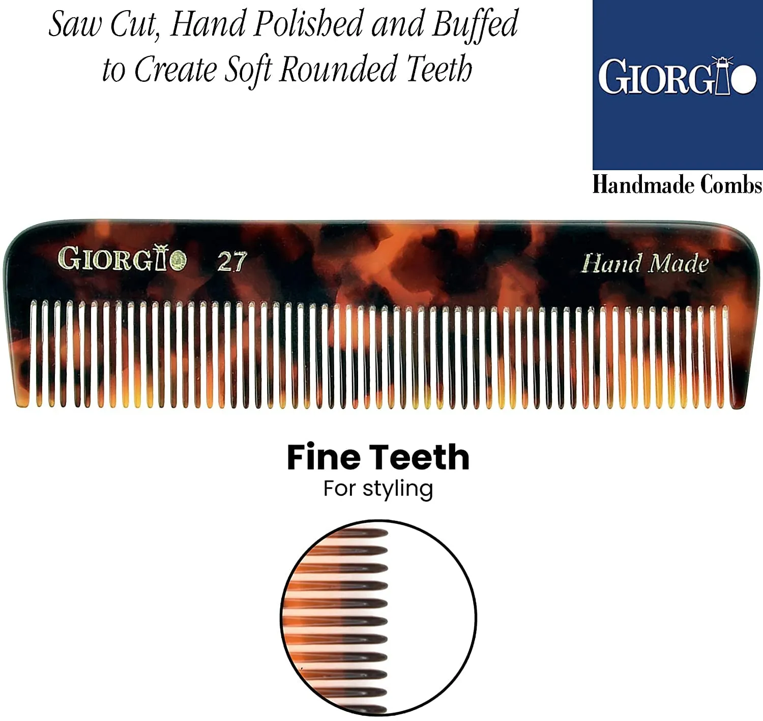 Giorgio Beard Combs Set - Handmade Beard Comb Kit for Everyday Beard and Mustache Grooming - Includes Fine and Wide Tooth Pocket Dresser Comb   Fine Tooth Straightening Comb   Fine Teeth Mustache Comb