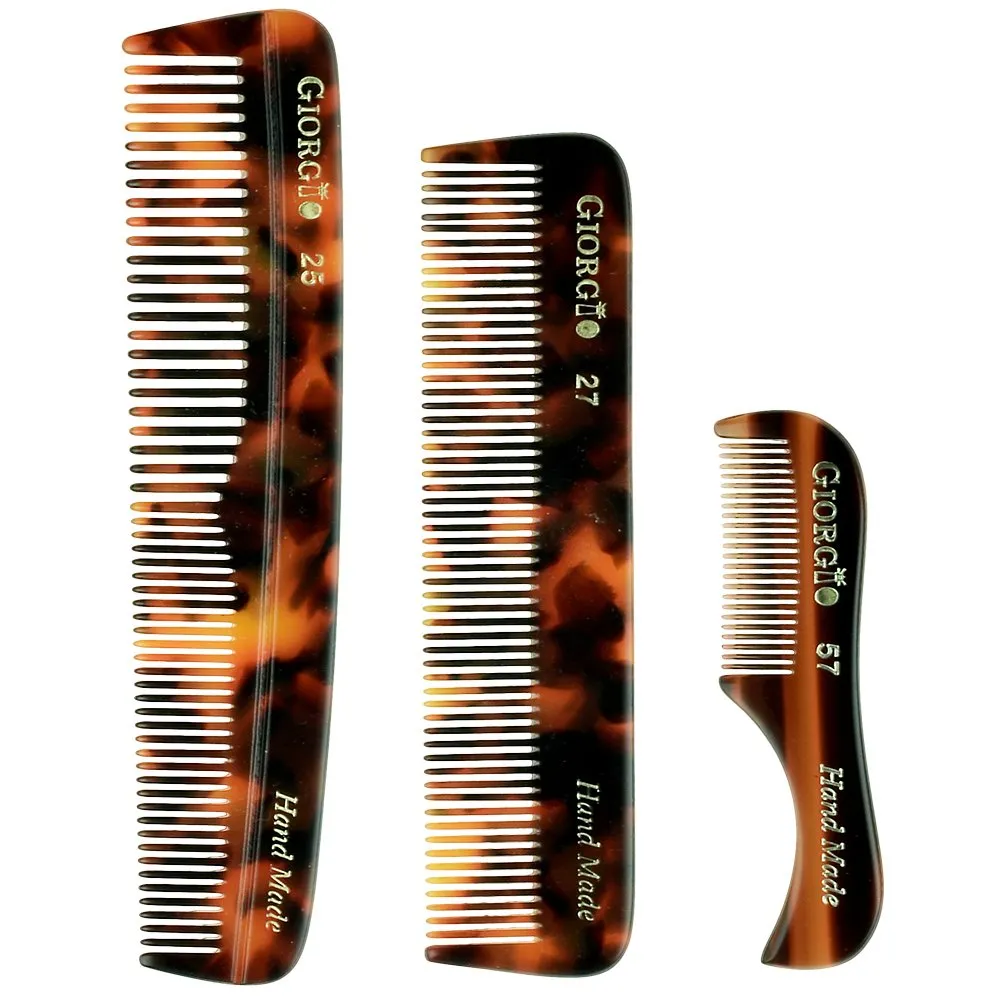 Giorgio Beard Combs Set - Handmade Beard Comb Kit for Everyday Beard and Mustache Grooming - Includes Fine and Wide Tooth Pocket Dresser Comb   Fine Tooth Straightening Comb   Fine Teeth Mustache Comb