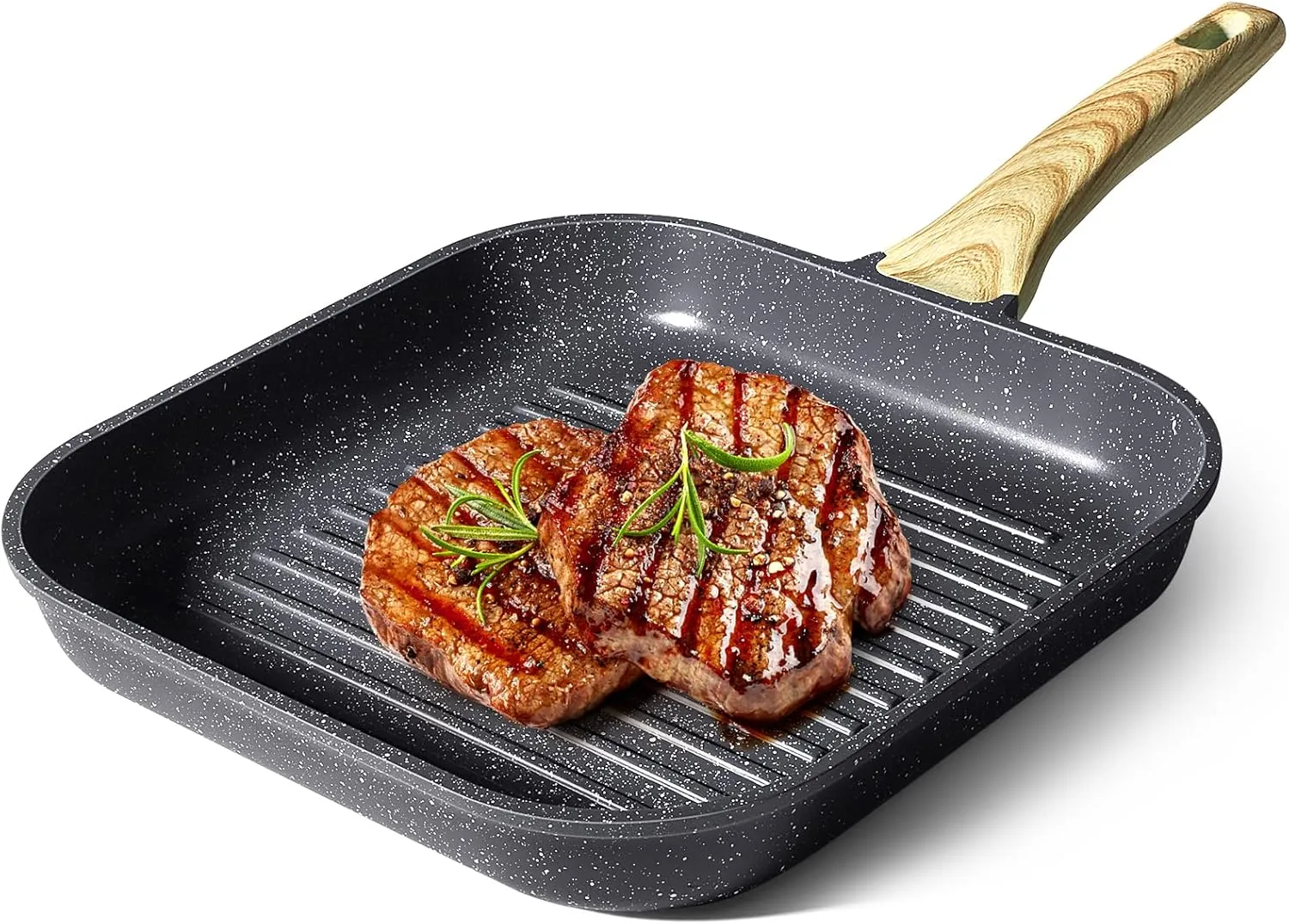 GiPP Nonstick Grill Pan for Stove Tops - 11 Inch Square Grilling Pan for Indoor Cooking & Outdoor Grilling, Non Stick Granite Grill Skillet Steak Pan, PFOA Free (Grey)