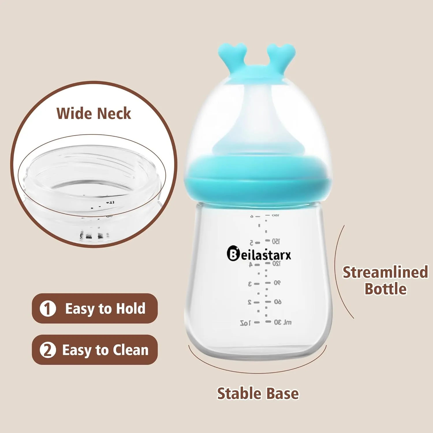 Glass Baby Bottles with Natural Response Nipple Size S - Anti Colic Baby Bottles Wide Neck Slow Flow Baby Bottle (Blue, 6oz (Pack of 2))