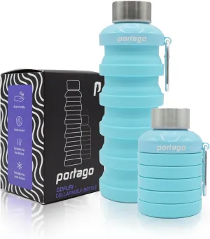 Goflex | 17 oz/500 ml, Collapsible Water Bottle for Travel, Hiking, Camping, Sports, Gym, and Fitness, BPA Free Silicone, Flexible and Leak Resistant, Portable Carabiner (Neptune)