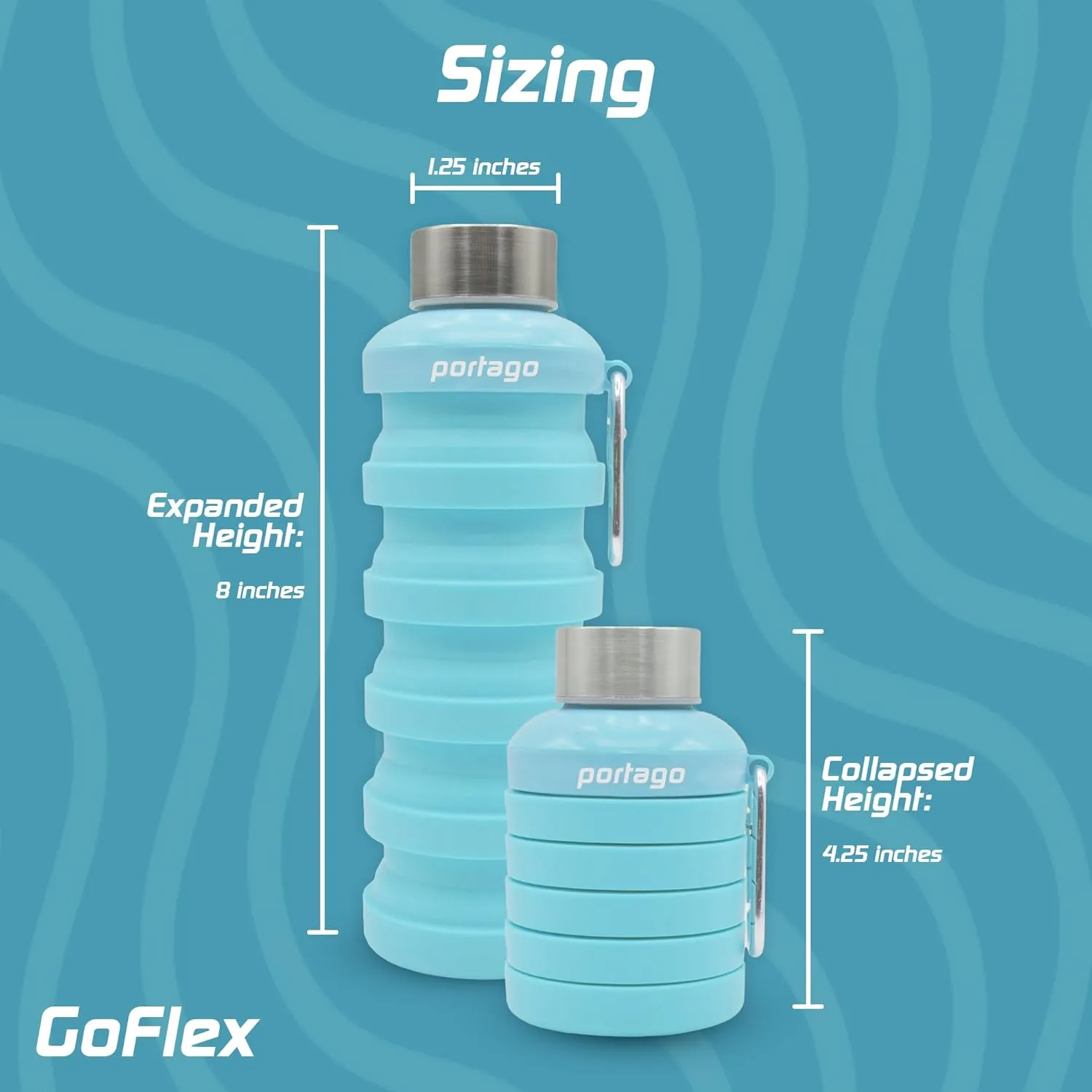 Goflex | 17 oz/500 ml, Collapsible Water Bottle for Travel, Hiking, Camping, Sports, Gym, and Fitness, BPA Free Silicone, Flexible and Leak Resistant, Portable Carabiner (Neptune)