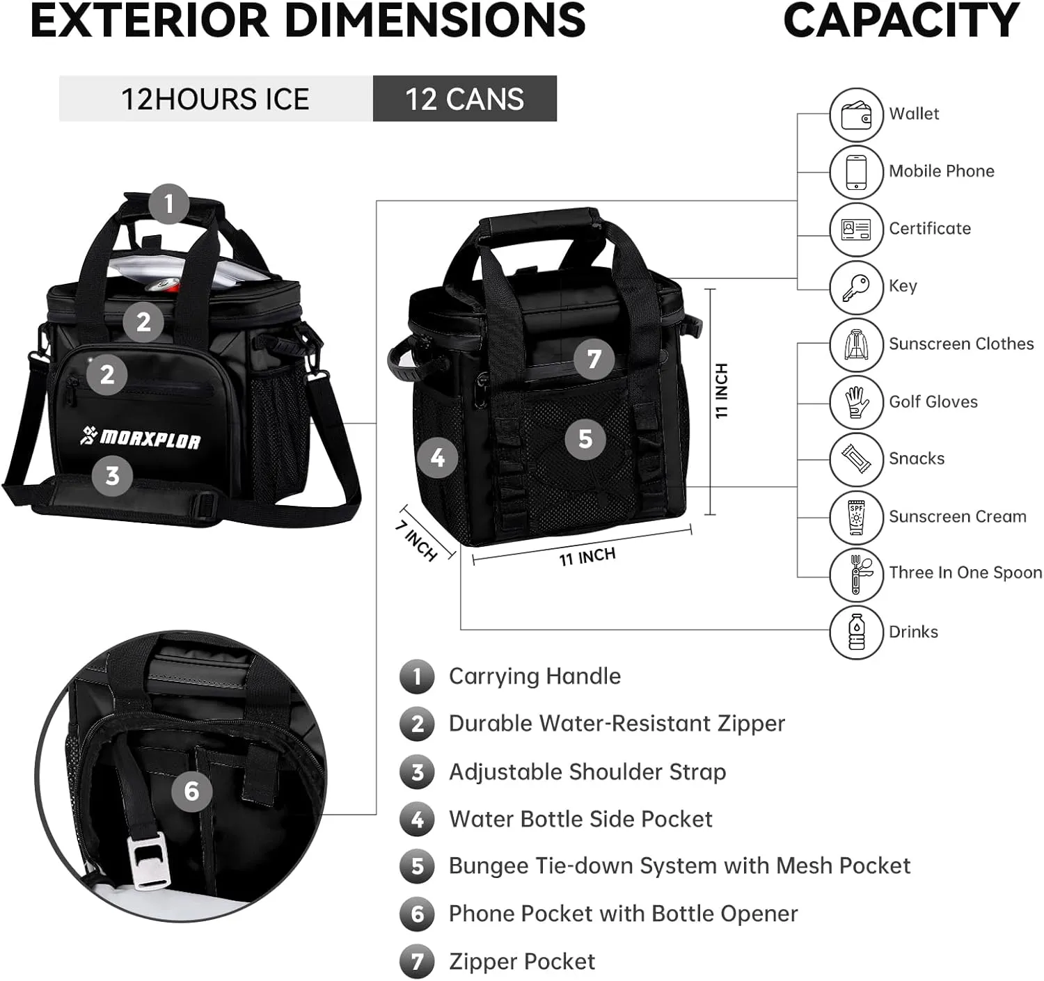 Golf Cart Cooler with Magnetic Lid，12-Can Insulated Soft Cooler Bag Collapsible for Golf Cart,Golf Accessories,Lunch Cooler Insulated Lunch Bag with Adjustable Shoulder Strap