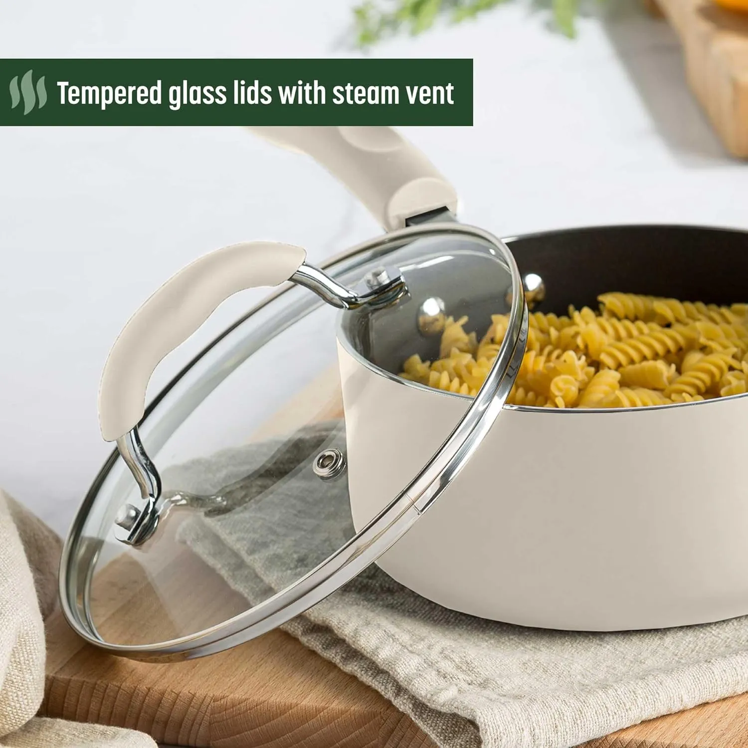 Goodful Ceramic Nonstick Pots and Pans Set, Premium Ceramic Coating Made without PFOA, PTFE or PFAS, Dishwasher Safe, 12-Piece, Cream