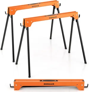 Goplus Saw Horses 2 Pack, 1322 LBS Portable Folding Saw Horses w/ Easy Open Legs, Lightweight Work Horse w/ 2 x 4 Brackets, Heavy-Duty Convertible Work bench for Garage Workshop, Woodworking Projects