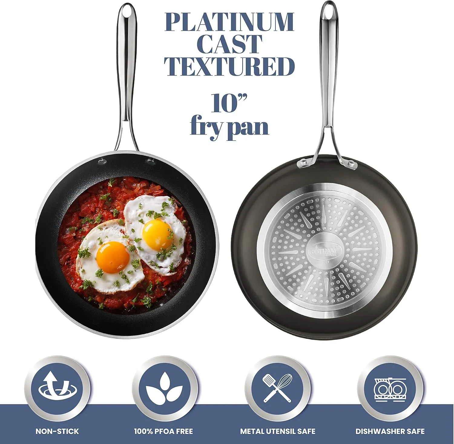 GOTHAM STEEL Platinum Cast Nonstick 10” Fry Pan Skillet with Ultra Durable Mineral and Diamond Triple Coated, Oven & Dishwasher Safe, 100% PFOA Free