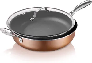 Gotham Steel Sauté Pan with Lid – 5.5 Quart Multipurpose Nonstick Jumbo Cooker with Glass Lid, Stainless Steel Handle & Helper Handle, Oven & Dishwasher Safe, 100% PFOA FREE
