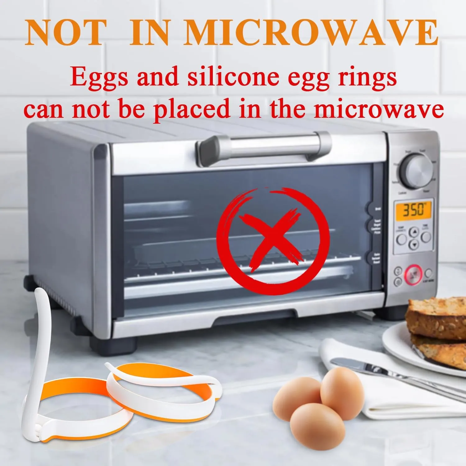 GOYLSER White Food Grade Silicone Egg Rings, 2 Pack Square Egg Rings   2 Pack Round Egg Molds for Cooking, 4 Pack Fried Egg Shapes