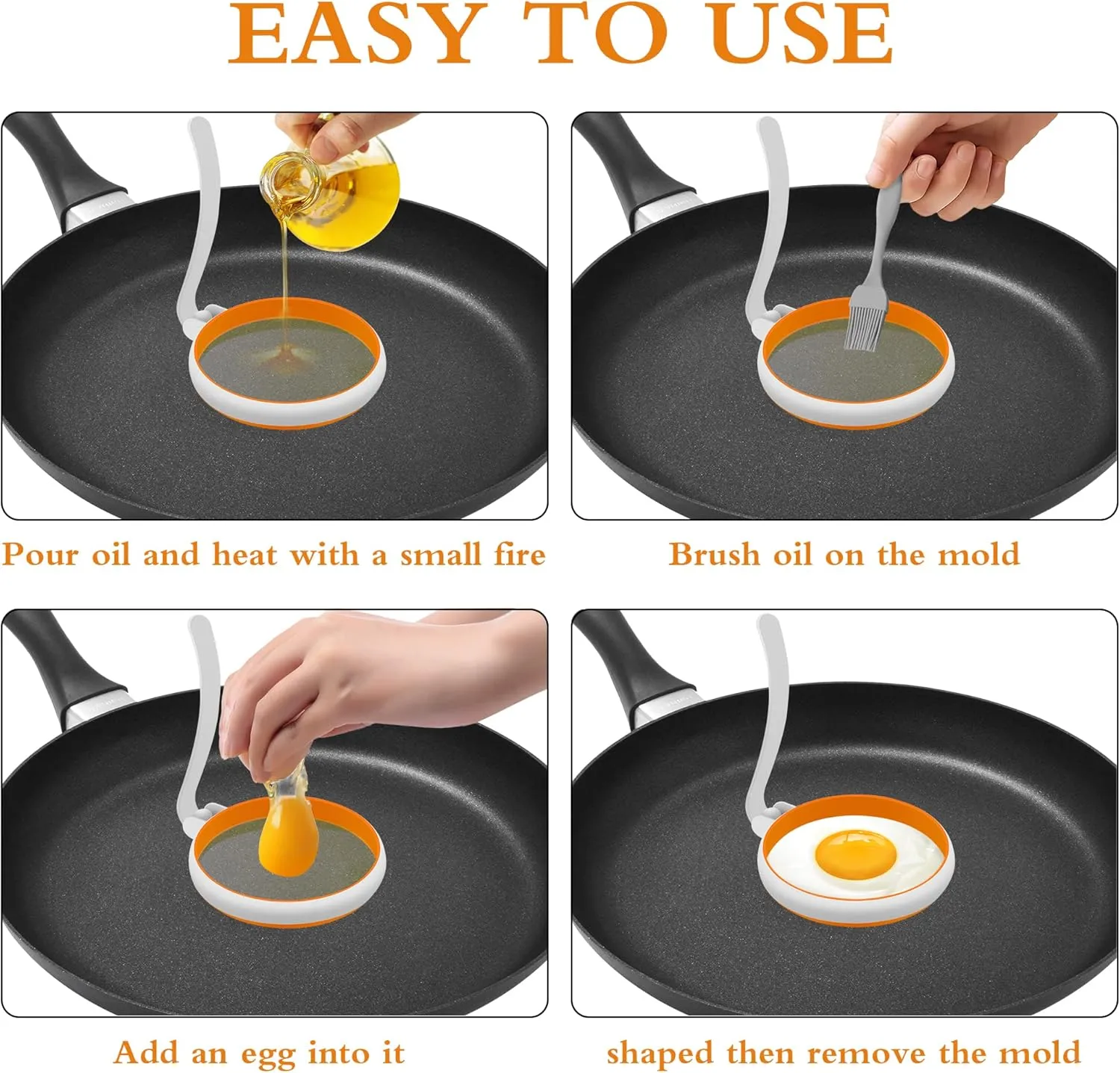 GOYLSER White Food Grade Silicone Egg Rings, 2 Pack Square Egg Rings   2 Pack Round Egg Molds for Cooking, 4 Pack Fried Egg Shapes