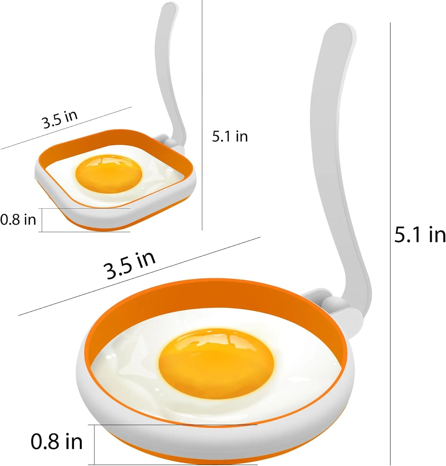 GOYLSER White Food Grade Silicone Egg Rings, 2 Pack Square Egg Rings   2 Pack Round Egg Molds for Cooking, 4 Pack Fried Egg Shapes