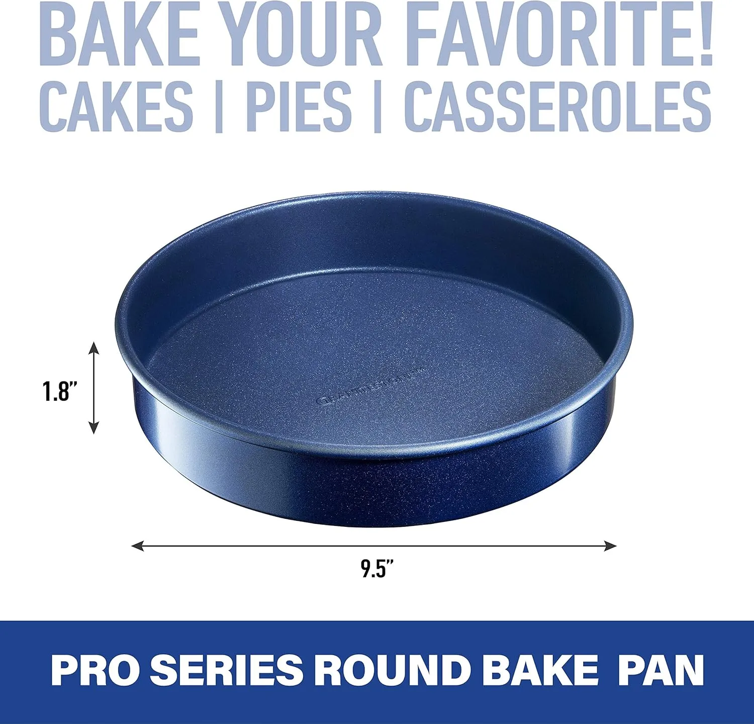 Granitestone Bakeware Round Baking Pan, Nonstick 9 Inch Round Cake Pan, Dishwasher Safe Circle Cake Pan for Cake, Cheesecake and More, Even Heating, No Warp, Healthy and Toxin Free Cake Tin- 9.5”x 2”