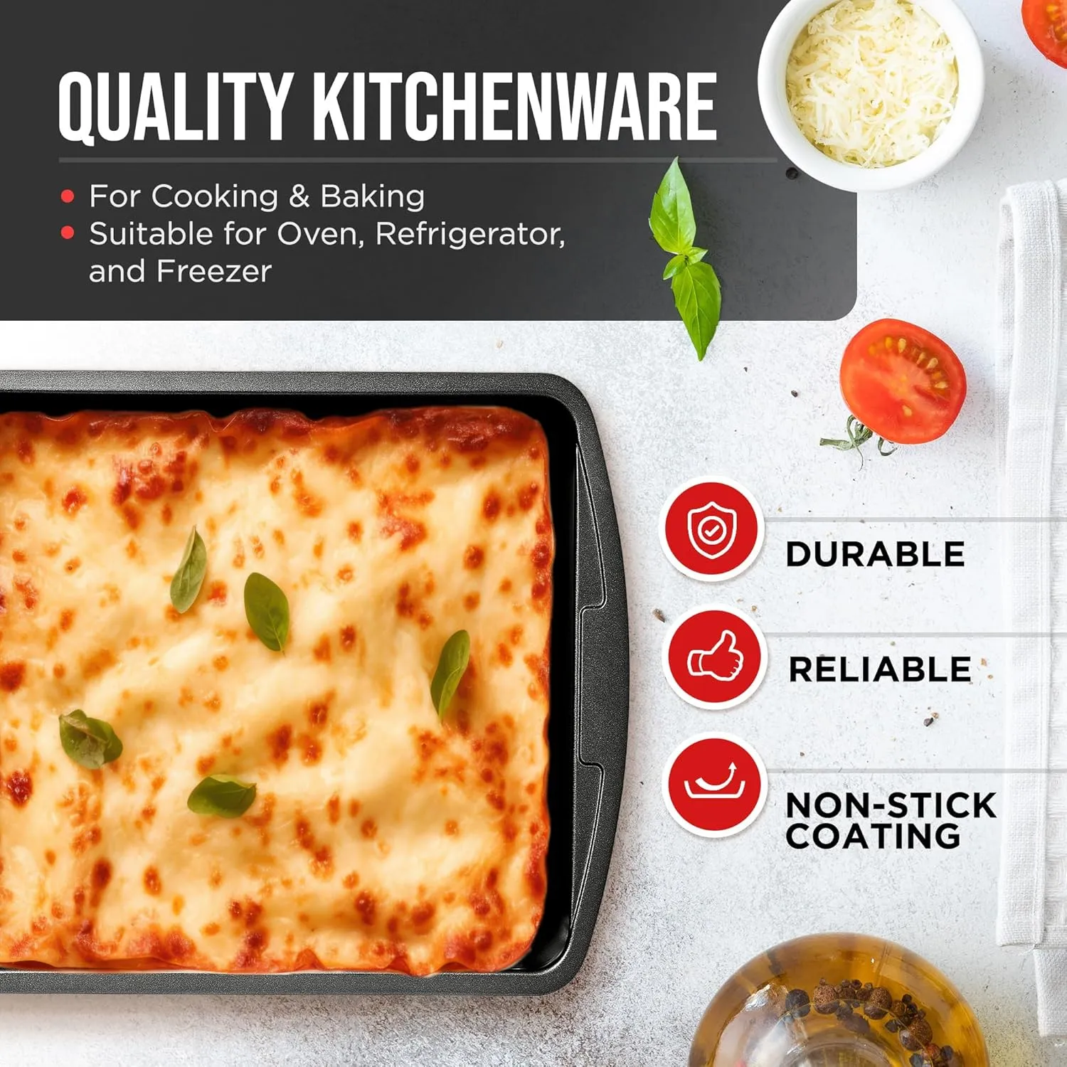 Gray Marble 10-Piece Bakeware Sets, Nonstick Carbon Steel Baking Sheet & Pans, Stackable Space-Saving Bakeware, Dishwasher Safe, Stain-resistant, PFOAPFOSPTFE Free, Oven Safe Up To 450°F (230°C)