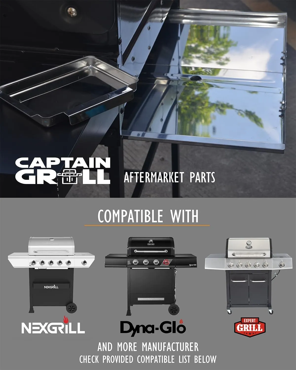 Grease Tray with Catch Pan - Dyna Glo Grill Replacement Parts, Adjustable Stainless Drip Pan for Gas Grill Models from Dyna Glo, Nexgrill, Expert Grill, Kenmore, BHG and More (Width 24"-30")