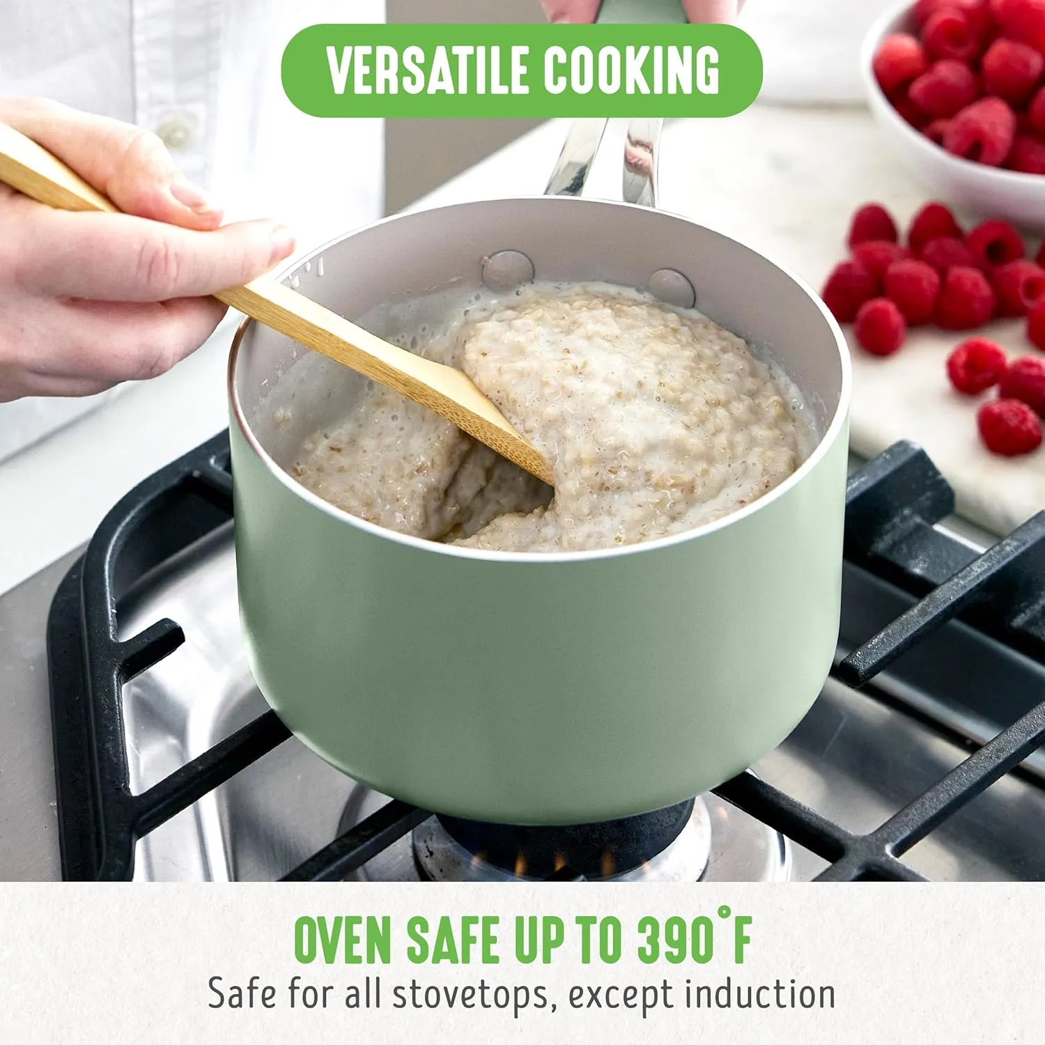GreenLife 2-Quart Ceramic Nonstick Saucepan with Lid,Dishwasher & Oven Safe, Silicone Stay-Cool Handles, PFAS-Free Ceramic Coated Pots with Lids, Healthy Kitchen Cooking Set, Dream Sage Green