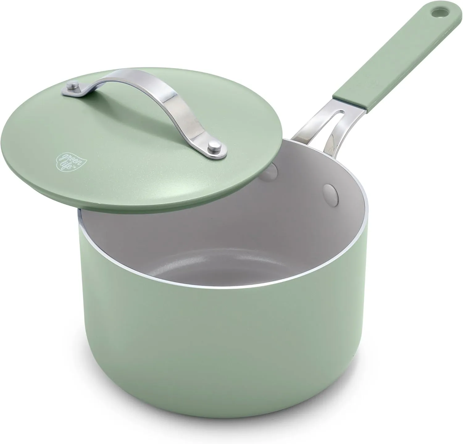 GreenLife 2-Quart Ceramic Nonstick Saucepan with Lid,Dishwasher & Oven Safe, Silicone Stay-Cool Handles, PFAS-Free Ceramic Coated Pots with Lids, Healthy Kitchen Cooking Set, Dream Sage Green